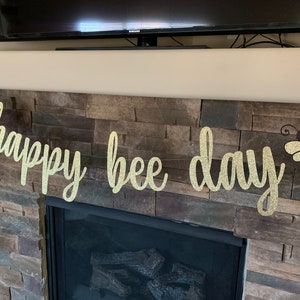 Happy Bee Day Glitter Banner: Bee Birthday Party Decor