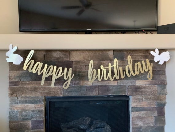 Bunny Happy Birthday Banner: Glitter Spring Party Decor
