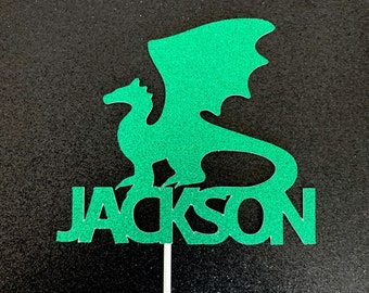 Custom Name Glitter Dragon Cake Topper: Mythical Birthday Party