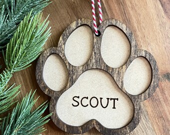 Personalized Dog Name Christmas Ornament, Gifts under 20, Dog paw ornament, Dog ornament, Personalized dog ornament, Dog mom gift