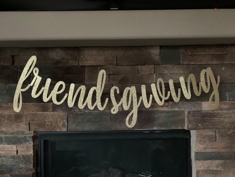Friendsgiving, Happy Friendsgiving, Cursive Glitter Banner, thanksgiving banner, friends thanksgiving image 3