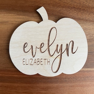 Pumpkin Baby Announcement, Wooden Baby Name Announcement, Wood Sign for Birth Reveal, Fall Baby Name Reveal Sign, Pumpkin Baby Name Sign