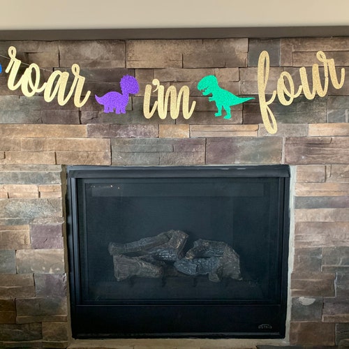 Roar I'm 4 Dinosaur Birthday Banner - Green Dino Party Decorations For Boy's 4th Birthday - View #3