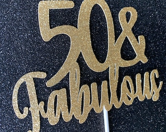 Stepping Into 50th Cake Topper – Gold Glitter 50th Birthday Decor, Photo Booth Prop - View #3