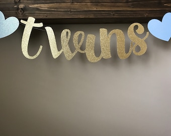 Twins Glitter Banner: Baby Shower, Gender Reveal