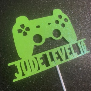 Gamer birthday cake topper, level any age topper, video game controller custom cake topper, gamer decorations, video game birthday