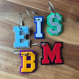 Varsity Letter Tag, School Bag Tag, Acrylic Bag Tag Keychain, Custom Keychain, Team Backpack Tag, Initial Keychain, School Colors Keychain