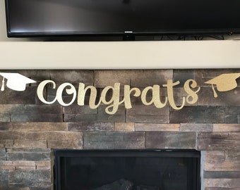 Congrats Graduation Banner: Glitter Script Party Decoration