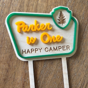 One Happy Camper First Birthday Cake Topper, One Cake Topper, National Park Camp Topper, Personalized First Birthday Party Decorations