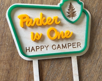 One Happy Camper First Birthday Cake Topper, One Cake Topper, National Park Camp Topper, Personalized First Birthday Party Decorations