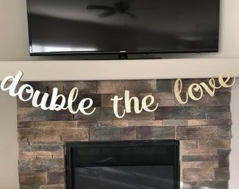 Double the Love Banner: Gold Glitter Twins Baby Shower Decor