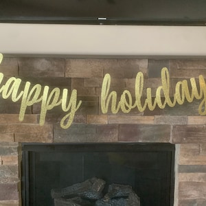 Cursive Glitter Happy Holidays Banner: Christmas Decoration