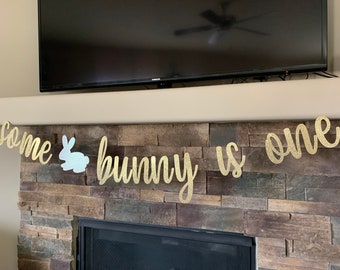 Some Bunny is One Banner: Glitter 1st Birthday Party Decor