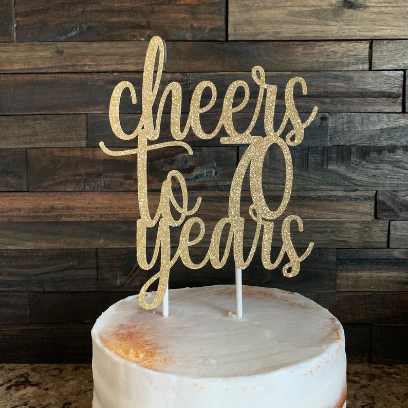 Tortenaufsatz Cheers To 70 Years – Goldener Glitzer, Für Kuchen & Deko