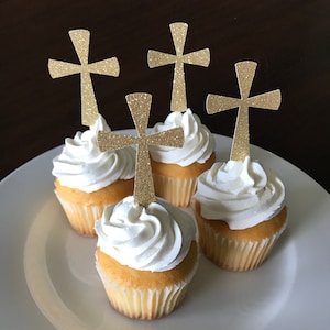 DIY Baptism cupcake toppers / first communion cupcake toppers / cross cupcake toppers / religious cupcake toppers / baptism decorations