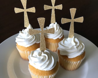 DIY Baptism cupcake toppers / first communion cupcake toppers / cross cupcake toppers / religious cupcake toppers / baptism decorations