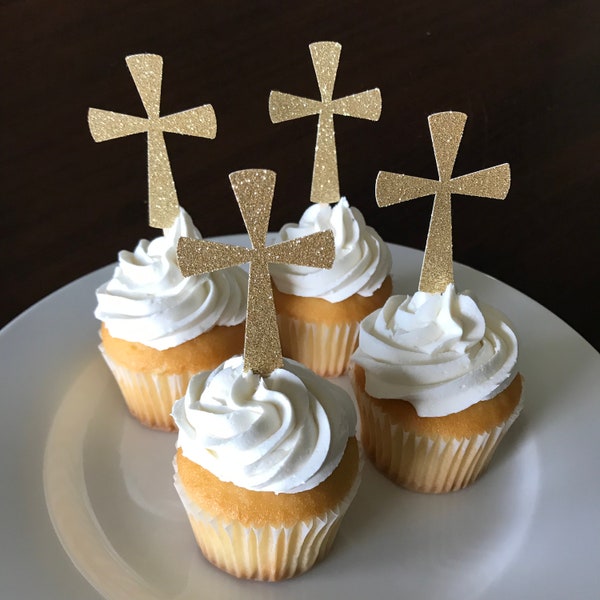 DIY Baptism cupcake toppers / first communion cupcake toppers / cross cupcake toppers / religious cupcake toppers / baptism decorations