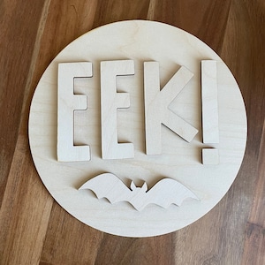 Letrero de madera sin terminar, letrero de madera hecho a mano, letrero de madera sin terminar, fiesta de pintura, letrero de murciélago hecho a mano, manualidad de Halloween hecha a mano, decoración de Halloween, letrero de Eek