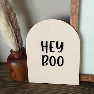 Letrero de Hey Boo, letrero de Halloween, Hey Boo, letrero acrílico de Halloween, decoración moderna de Halloween, decoraciones de Halloween