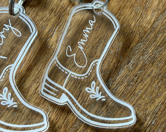Engraved Acrylic Cowboy Boot Keychain: Country Girl Gift
