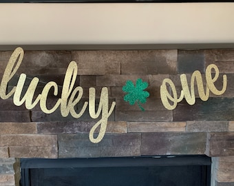 Lucky One Banner: Gold Glitter Shamrock, St Patrick's 1st Birthday