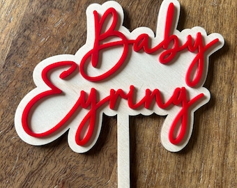 Custom Baby Name Cake Topper: Wood & Acrylic, 4.5" Wide