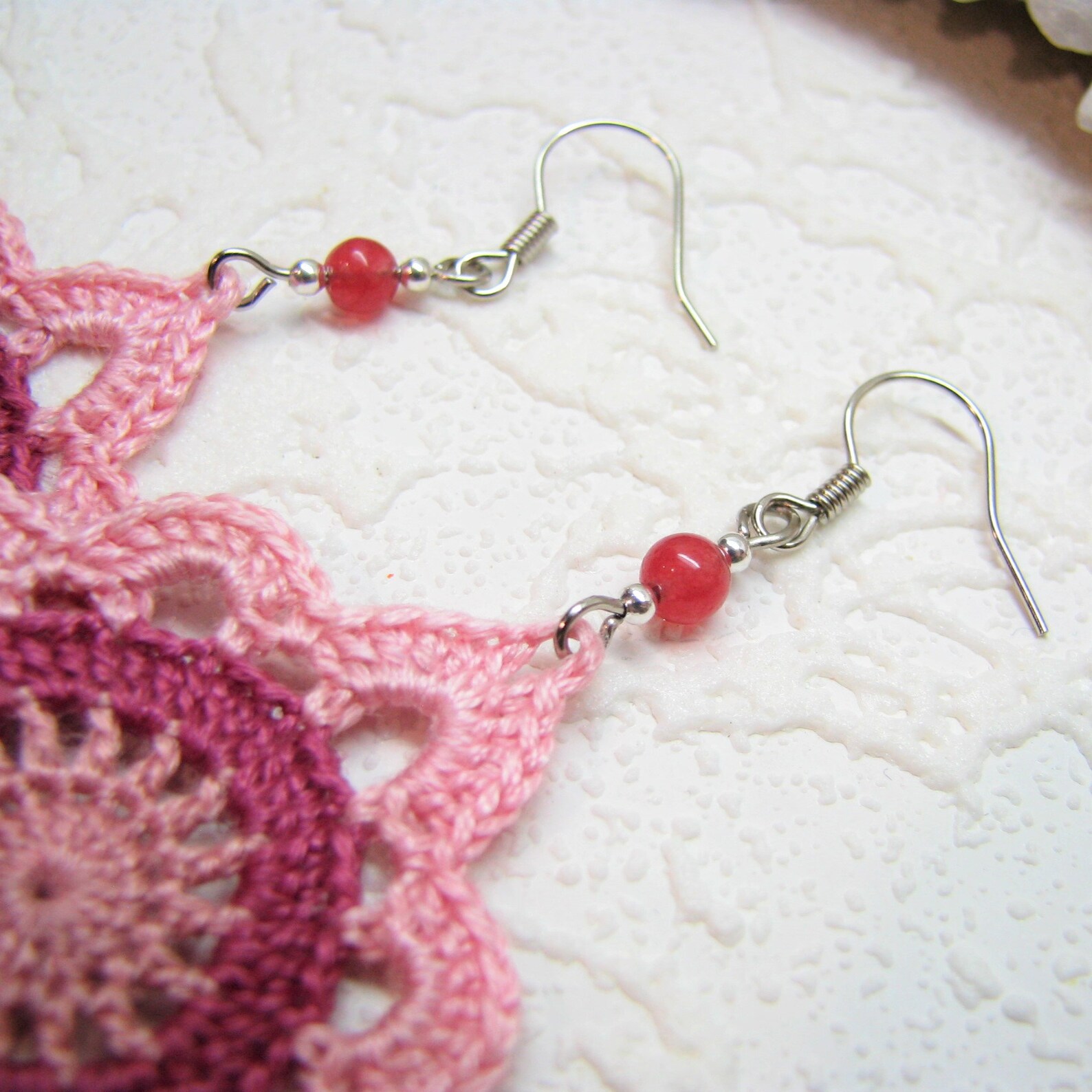 Crochet Granny Square Earrings Shades of Pink With Fuchsia Etsy