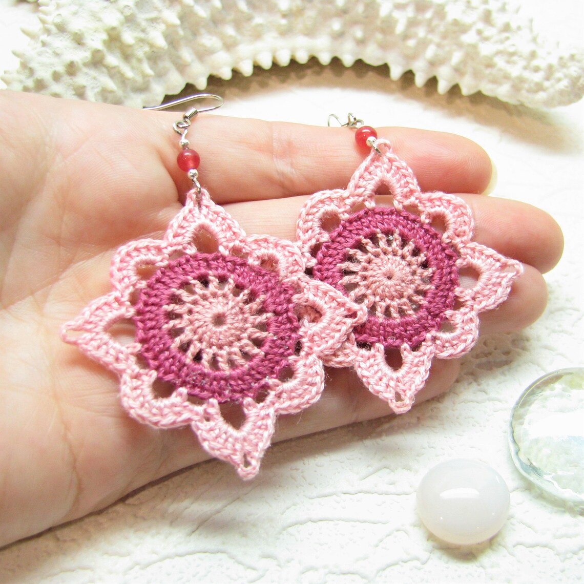 Crochet Granny Square Earrings Shades of Pink With Fuchsia Etsy