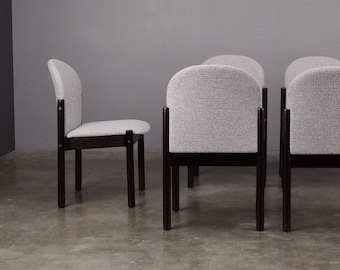 6 Vintage Swedish Post-Modern Dining Chairs Gray Upholstery Restored
