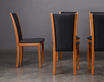 6 Skovby Model SM64 Danish Modern Dining Chairs Teak and Charcoal Gray Wool