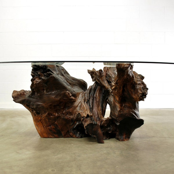 RESERVED for Erik: Spectacular Tree Root Dining Table with Glass Top