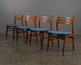 4 Restored Danish Modern Dining Chairs Teak and Blue