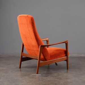 Folke Ohlsson Mid-Century Modern Lounge Chair Recliner Orange Chenille image 3