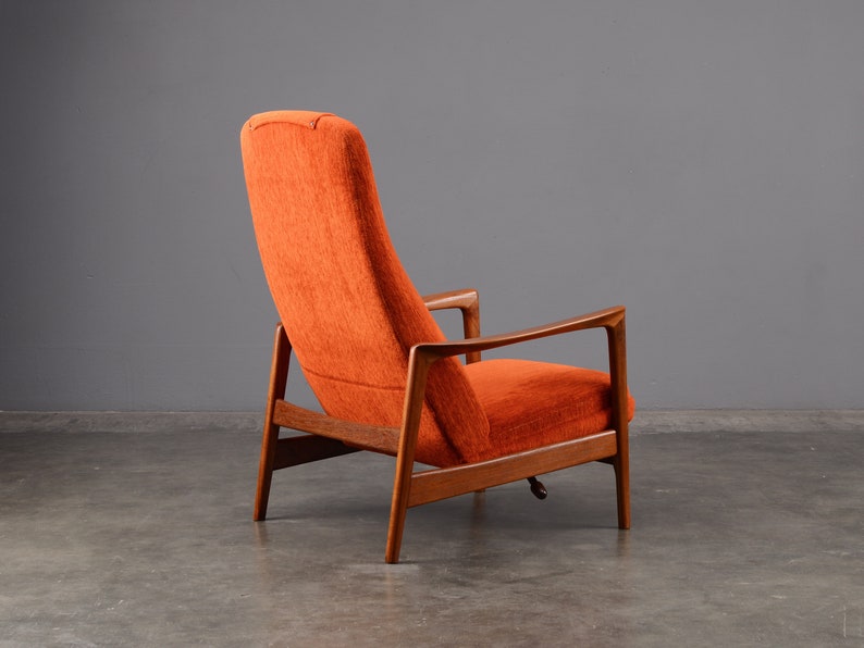Folke Ohlsson Mid-Century Modern Lounge Chair Recliner Orange Chenille image 3