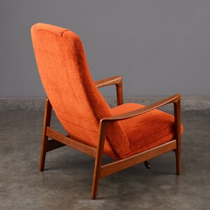 Folke Ohlsson Mid-Century Modern Lounge Chair Recliner Orange Chenille image 8