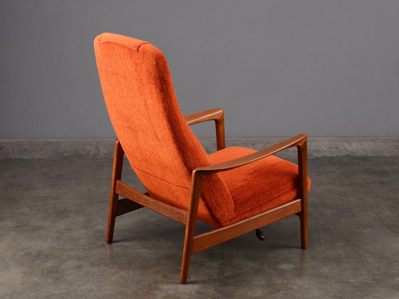 Folke Ohlsson Mid-Century Modern Lounge Chair Recliner Orange Chenille image 8