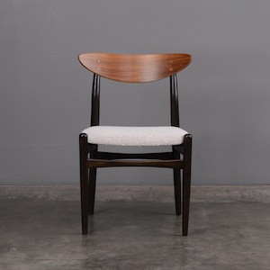 Mid-Century Dining Side Chair Walnut and Ebonized Wood w Wool Boucle Danish Modern