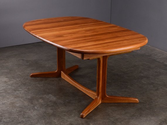 Vintage Solid Teak Danish Modern Oval Pedestal Dining Table