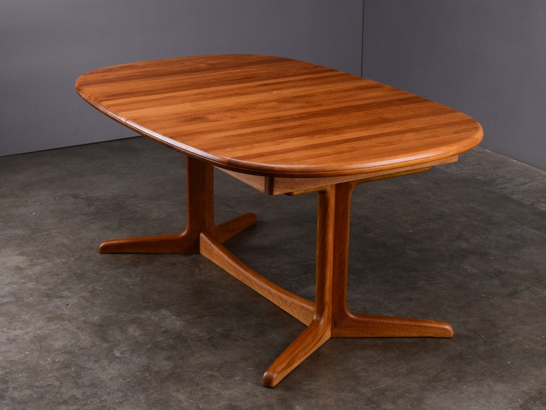 Vintage Solid Teak Danish Modern Oval Pedestal Dining Table image 1