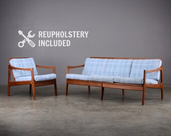 Mid Century Sofa and Chair Set Danish Modern Teak