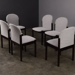 6 Vintage Swedish Post-Modern Dining Chairs Gray Upholstery Restored image 2