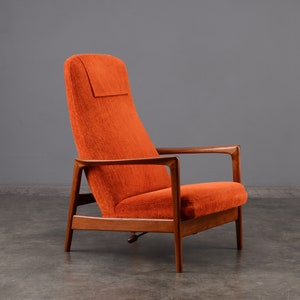 Folke Ohlsson Mid-Century Modern Lounge Chair Recliner Orange Chenille image 1