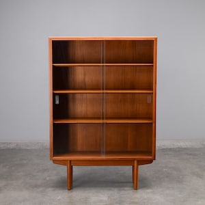 Børge Mogensen Teak Bookcase w/ Glass Doors Mid-Century Danish Modern Bookshelf Shelves Shelving