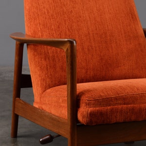 Folke Ohlsson Mid-Century Modern Lounge Chair Recliner Orange Chenille image 6