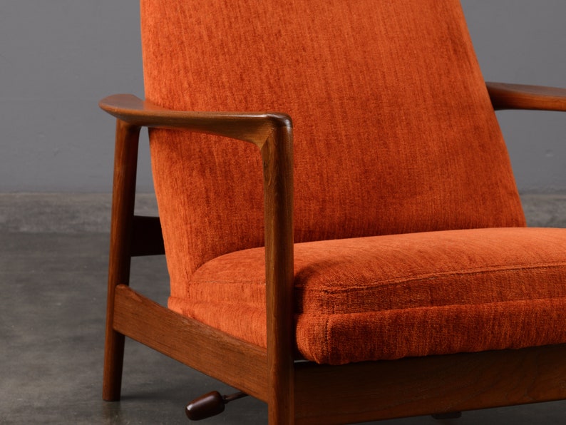 Folke Ohlsson Mid-Century Modern Lounge Chair Recliner Orange Chenille image 6