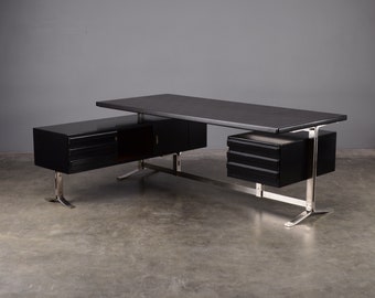 Vintage Italian Formanova Executive Desk with Return Black and Steel