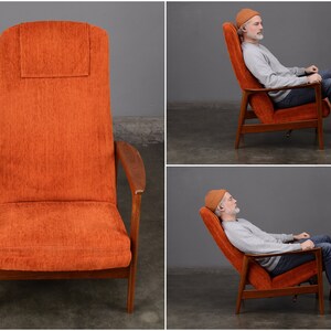 Folke Ohlsson Mid-Century Modern Lounge Chair Recliner Orange Chenille image 4