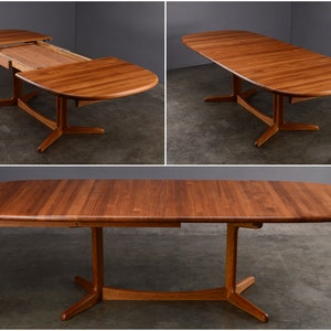 Vintage Solid Teak Danish Modern Oval Pedestal Dining Table image 4