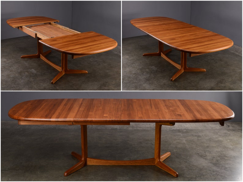 Vintage Solid Teak Danish Modern Oval Pedestal Dining Table image 4