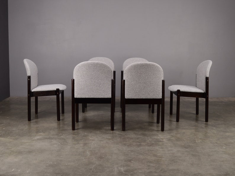 6 Vintage Swedish Post-Modern Dining Chairs Gray Upholstery Restored image 1